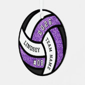 Volleybal Team Speler Paarse Glitter Kerst Metalen Ornament (Voorkant links)