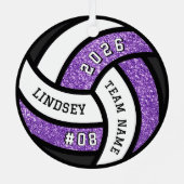 Volleybal Team Speler Paarse Glitter Kerst Metalen Ornament (Achterkant)
