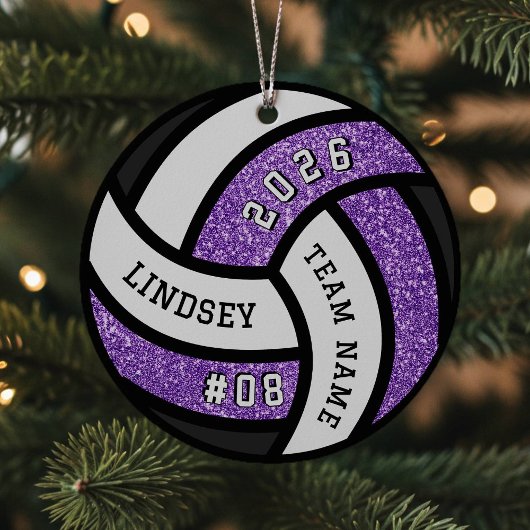 Volleybal Team Speler Paarse Glitter Kerst Metalen Ornament