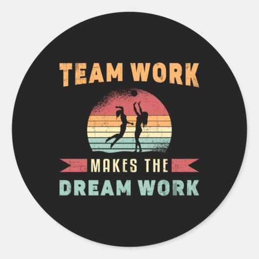 Volleybal teamwerk maakt droom werk strand retro ronde sticker (Voorkant)