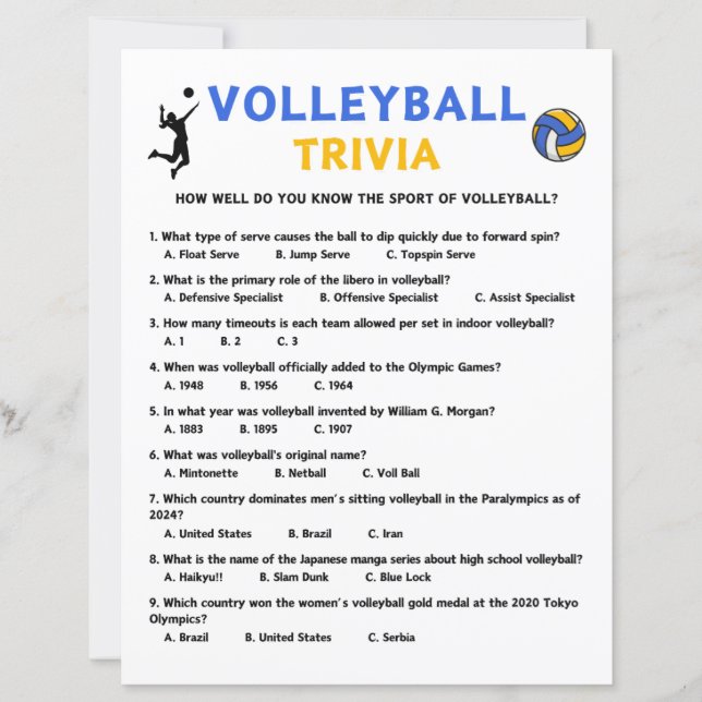 Volleybal Trivia Game (Voorkant)