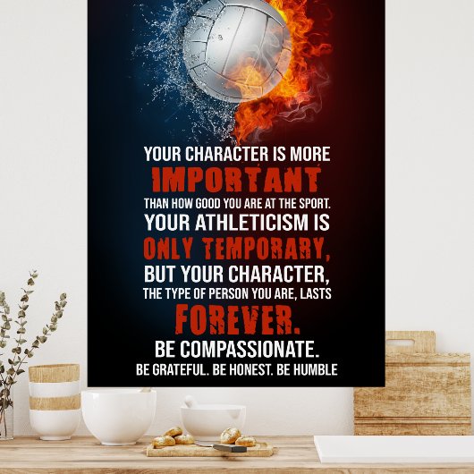 volleybal Uw karakter is belangrijker Poster (Keuken)