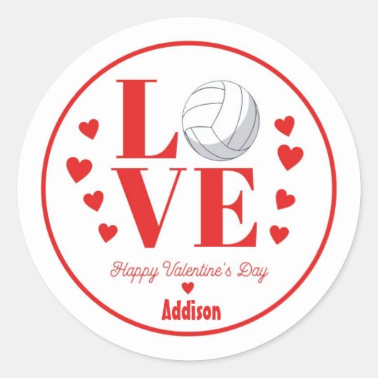 Volleybal Valentijn Sticker, LIEFDE Volleybal Ronde Sticker (Voorkant)