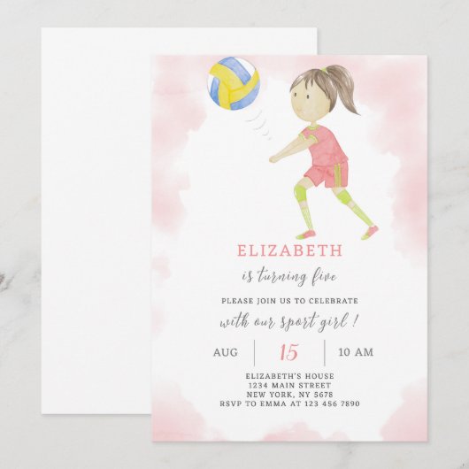 Volleybal Verjaardag Uitnodiging (Voorkant / Achterkant)