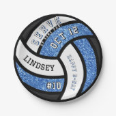 Volleybal Verjaardagsfeest Blauwe Glitter Papieren Bordje (Voorkant)