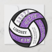 Volleybal Verjaardagsfeest Paarse Glitter Kaart (Voorkant)