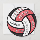 Volleybal Verjaardagsfeest Rode Glitter Kaart (Voorkant)