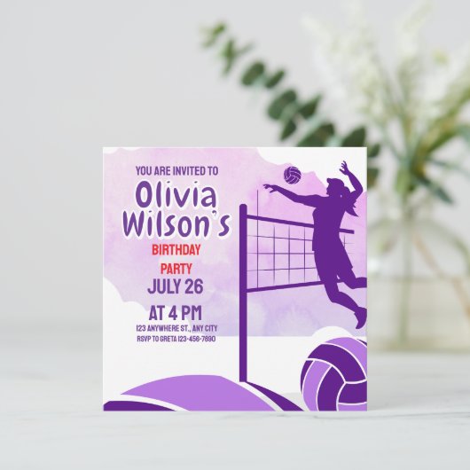 Volleybal Verjaardagsfeest, Volleybal Speler Meisj Kaart (Staand voorkant)