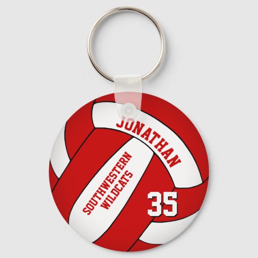 volleybal voor rode witte gepersonaliseerde jongen sleutelhanger (Voorkant)