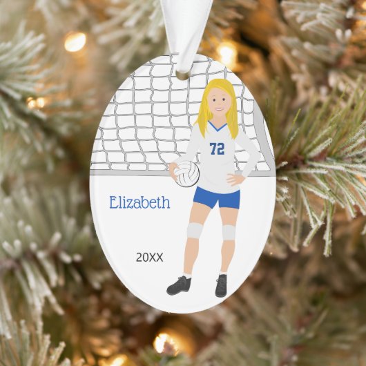 Volleybal Vrouw Blonde in blauw en wit Ornament (Boom)