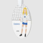 Volleybal Vrouw Blonde in blauw en wit Ornament (voorkant)