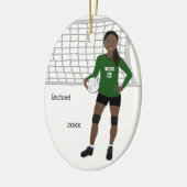 Volleybal Vrouw Zwart Haar Groen & Zwart Keramisch Ornament (Links)