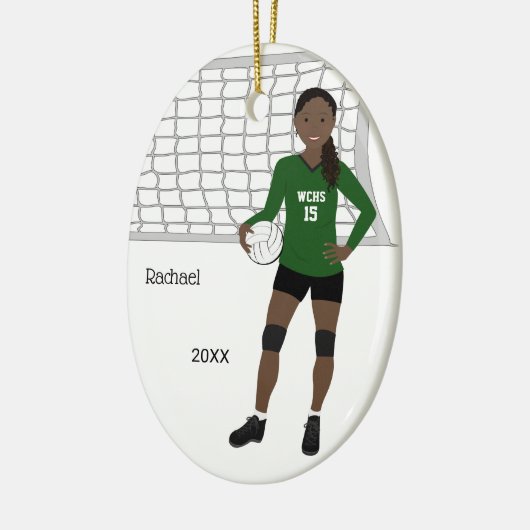 Volleybal Vrouw Zwart Haar Groen & Zwart Keramisch Ornament (Links)