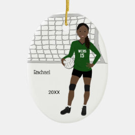 Volleybal Vrouw Zwart Haar Groen & Zwart Keramisch Ornament