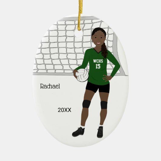 Volleybal Vrouw Zwart Haar Groen & Zwart Keramisch Ornament (Voorkant)