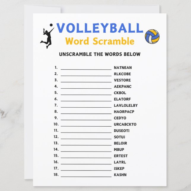 Volleybal Word Scramble spel (Voorkant)