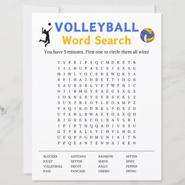 Volleybal Word Zoeken spel (Voorkant)