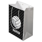 Volleybal; Zwart & Donker Grijze Strepen Medium Cadeauzakje (Voorkant Gekanteld)