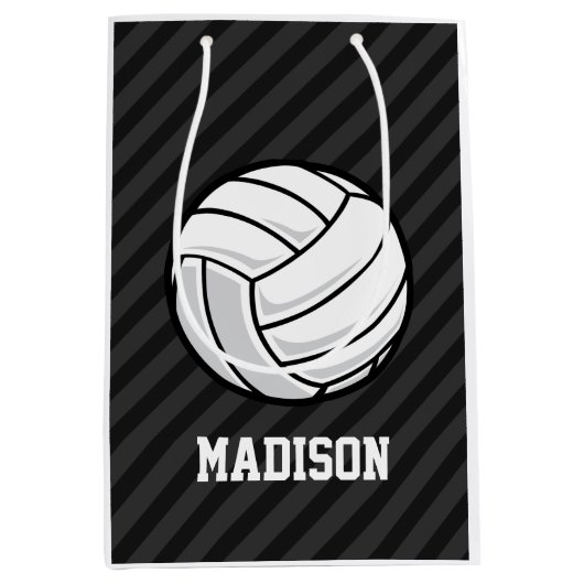 Volleybal; Zwart & Donker Grijze Strepen Medium Cadeauzakje (Voorkant)