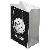 Volleybal; Zwart & Donker Grijze Strepen Medium Cadeauzakje (Achterkant Gekanteld)