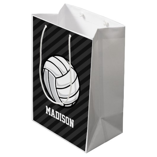 Volleybal; Zwart & Donker Grijze Strepen Medium Cadeauzakje (Achterkant Gekanteld)
