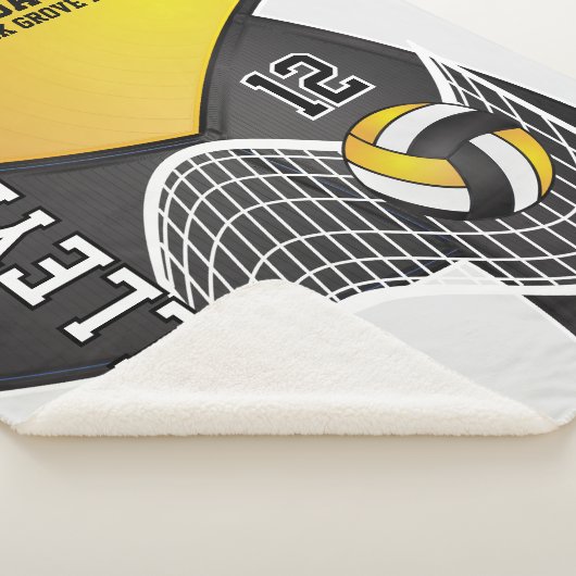 Volleybal 🏐 zwart, goudgeel en wit sherpa deken (3/4)