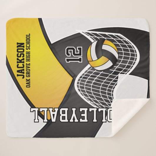 Volleybal 🏐 zwart, goudgeel en wit sherpa deken (Voorkant (horizontaal))