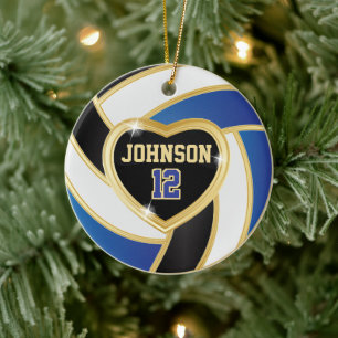 Volleybal 🏐 zwart, wit en blauw keramisch ornament