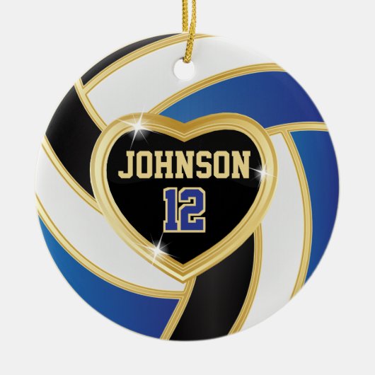 Volleybal 🏐 zwart, wit en blauw keramisch ornament (Voorkant)