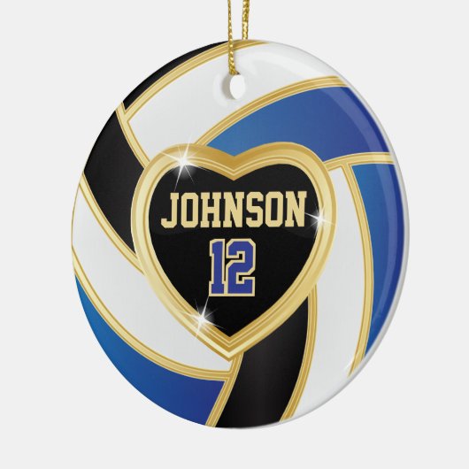 Volleybal 🏐 zwart, wit en blauw keramisch ornament (Links)