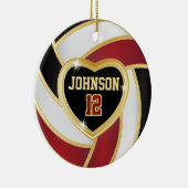 Volleybal 🏐 zwart, wit en maroon Red Keramisch Ornament (Rechts)