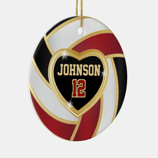 Volleybal 🏐 zwart, wit en maroon Red Keramisch Ornament (Rechts)