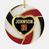 Volleybal 🏐 zwart, wit en maroon Red Keramisch Ornament (Voorkant)