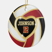 Volleybal 🏐 zwart, wit en maroon Red Keramisch Ornament (Links)