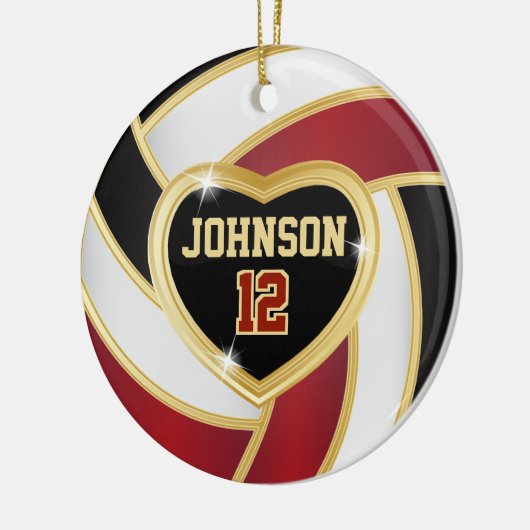 Volleybal 🏐 zwart, wit en maroon Red Keramisch Ornament (Links)