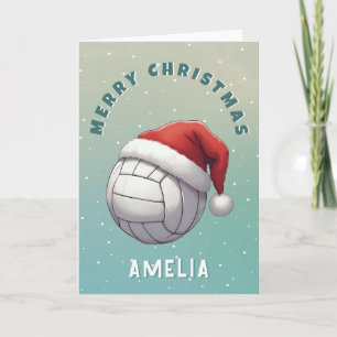 Volleybalbal met rode kerstmuts Naam Kerstmis Feestdagen Kaart