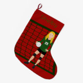 Volleybalblonmeisje in groen grote kerstsok (Voorkant (Hangend))