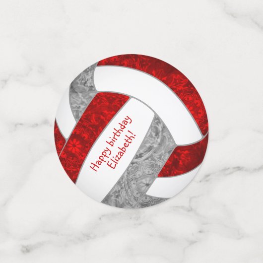 volleybalfeest voor rood grijs meisje confetti (Kleine voorkant)