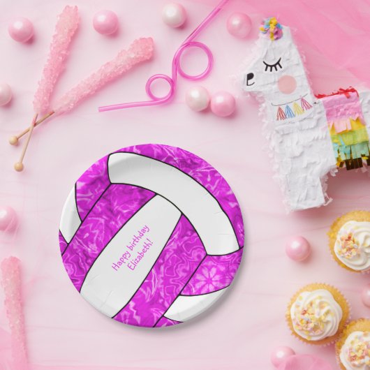 volleybalfeestje bij hotroze meisje papieren bordje (Feest)