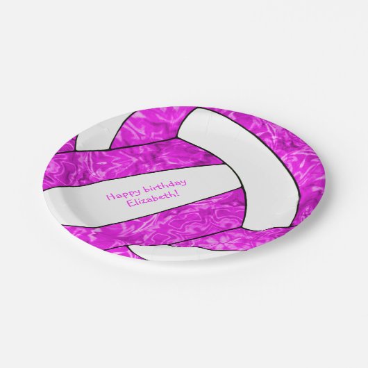 volleybalfeestje bij hotroze meisje papieren bordje (Gekanteld)