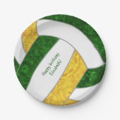 volleybalfeestje bij meisjes groen goud papieren bordje (Voorkant)