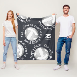 volleybalhof gelukkig grijze witte houtskool fleece deken