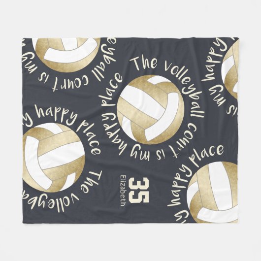 volleybalhof happy place muted gold charcoal fleece deken (Voorkant (Horizontaal))