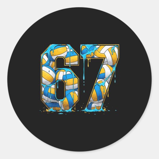 Volleyball 67 Six Seven Srt Funny Gen Alpha Z Meme Ronde Sticker (Voorkant)