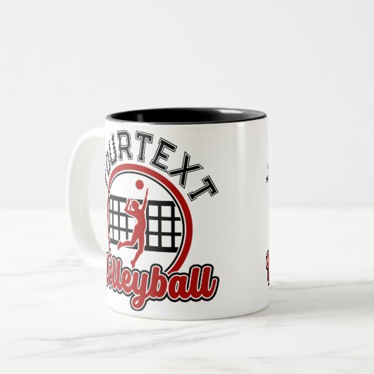 Volleyball ADD NAME Spike Ball Attack Team Player Tweekleurige Koffiemok (Voorkant links)