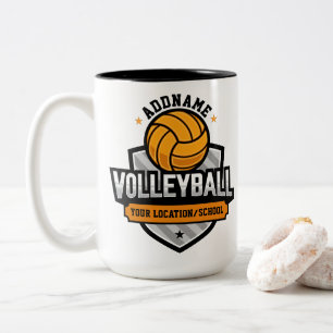 Volleyball ADD TEXT School Varsity Team Speler Tweekleurige Koffiemok