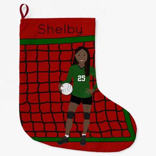 Volleyball African American Girl in Green Grote Kerstsok (Voorkant)