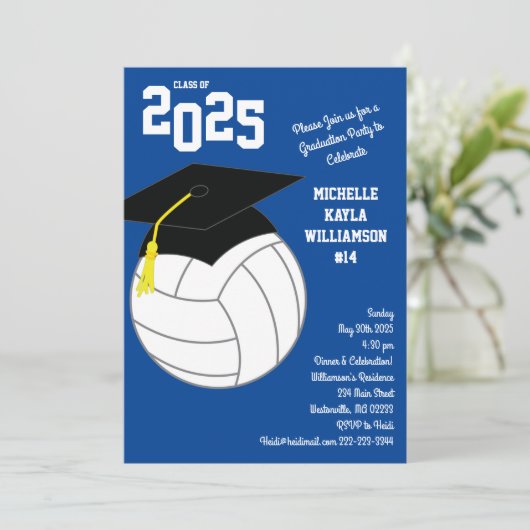 Volleyball Afstuderen Sport Blauw Kaart (Staand voorkant)