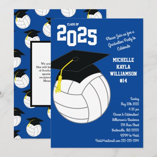 Volleyball Afstuderen Sport Blauw Kaart (Voorkant / Achterkant)