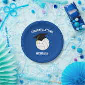 Volleyball Afstuderen Sport Blauw Papieren Bordje (Feest)